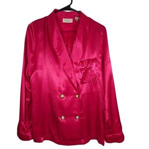 Vintage Victorias Secret Pajama Set Hot Pink Magenta Satin Blazer & Pants Size S
